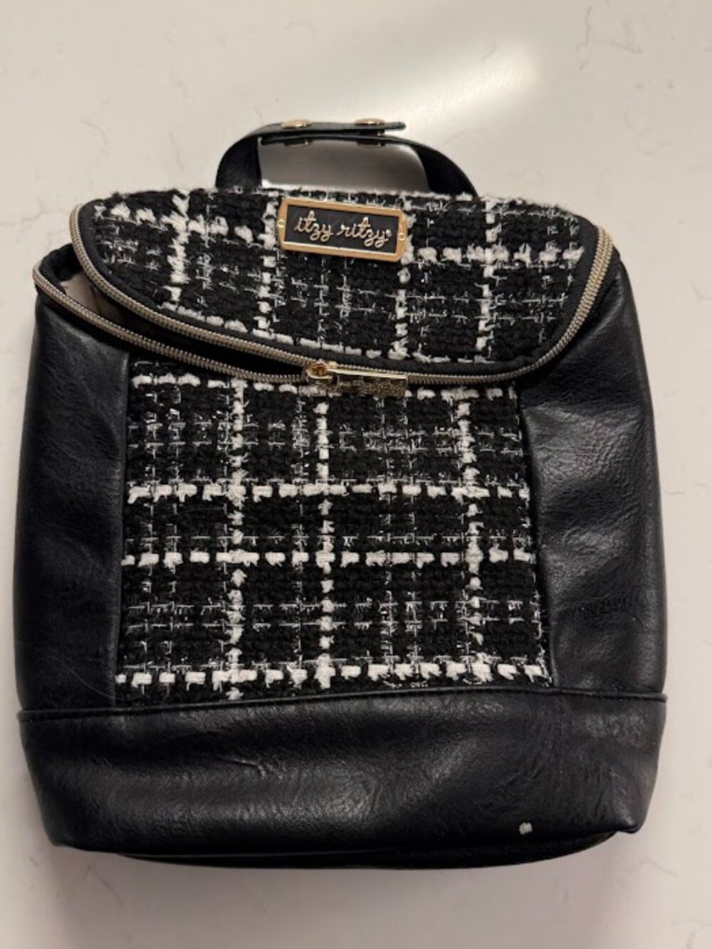 Itzy Ritzy Chill Like a Boss Houndstooth Tweed Bottle Bag